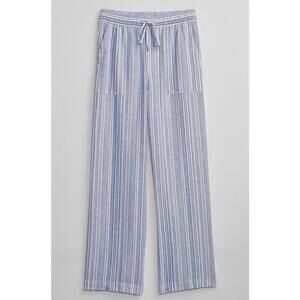 GAP Wide-Leg Linen Blend Ankle Pants Womens Size S Blue & White Stripe Pockets